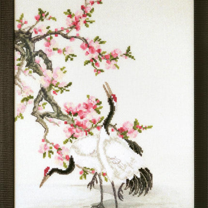 DIY Cross stitch kit with a printed canvas "Cranes gather dew"