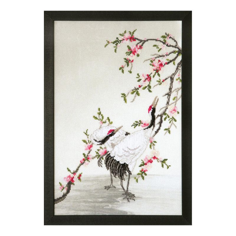 DIY Cross stitch kit with a printed canvas "Cranes gather dew"