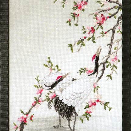 DIY Cross stitch kit with a printed canvas "Cranes gather dew"