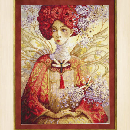 DIY Cross stitch kit with a printed canvas "Reserved glance"