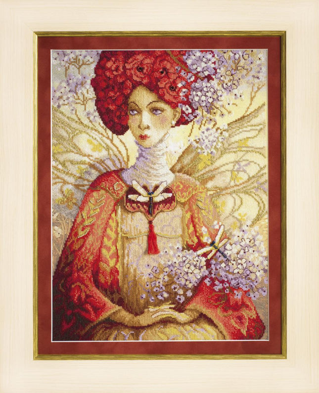 DIY Cross stitch kit with a printed canvas "Reserved glance"