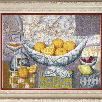 DIY Cross stitch kit with a printed canvas "Oranges matured in warm sun rays"
