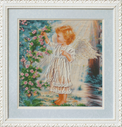 DIY Beadwork kit "Angel and pink bush"
