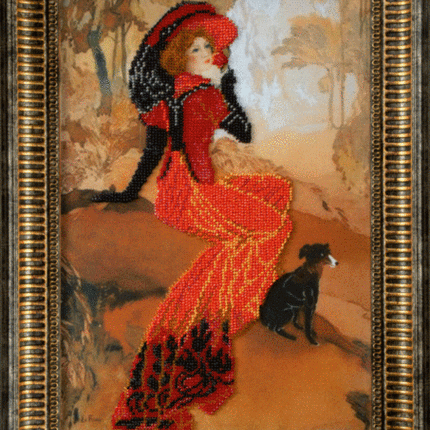 DIY Beadwork kit "Lady with black Italian greyhound"