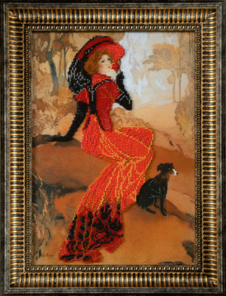 DIY Beadwork kit "Lady with black Italian greyhound"