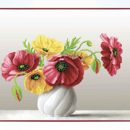 DIY Beadwork kit "Poppies in white vase"