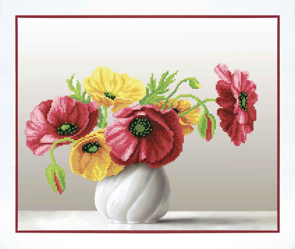 DIY Beadwork kit "Poppies in white vase"