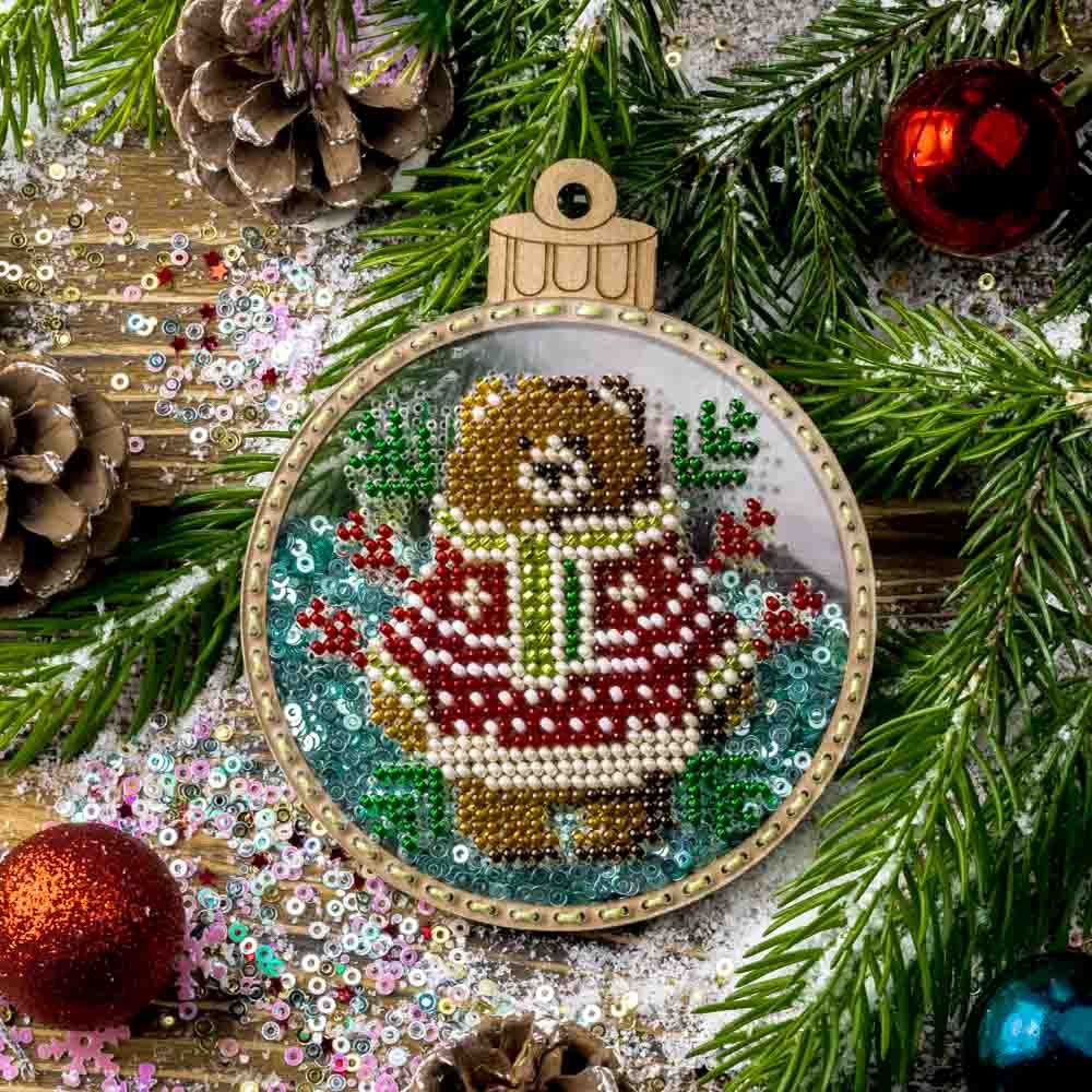 DIY Bead embroidery kit on a plastic base "Christmas ball Bear "
