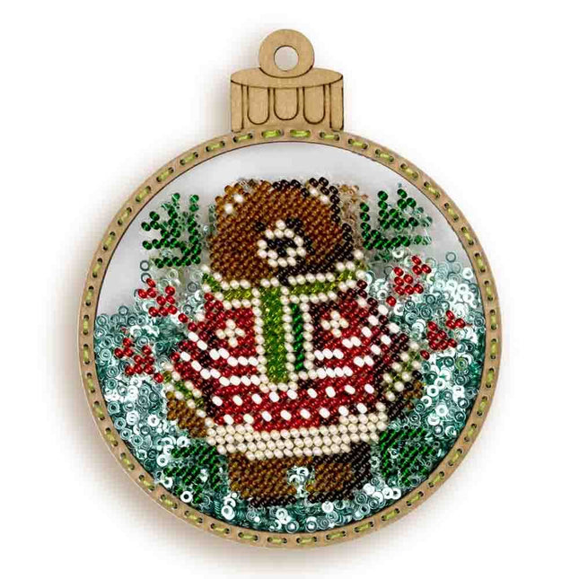 DIY Bead embroidery kit on a plastic base "Christmas ball Bear "