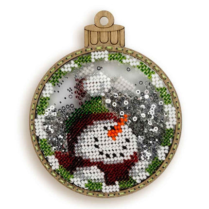DIY Bead embroidery kit on a plastic base "Christmas ball Snowman"