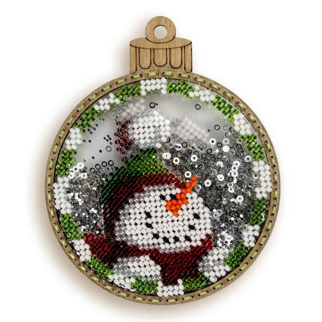 DIY Bead embroidery kit on a plastic base "Christmas ball Snowman"