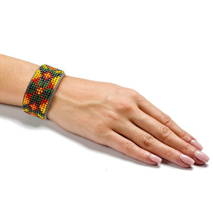 Bead embroidery kit on artificial leather Bracelet (3х17cm) FLBB-112 Khaki