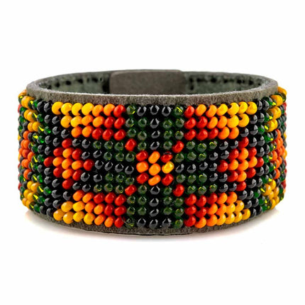 Bead embroidery kit on artificial leather Bracelet (3х17cm) FLBB-112 Khaki