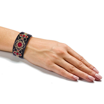 Bead embroidery kit on artificial leather Bracelet (3х22cm) FLBB-122 Black