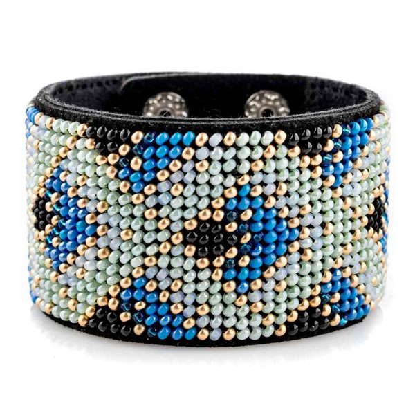 Bead embroidery kit on artificial leather Bracelet (4х22cm) FLBB-104 Black