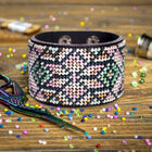 Bead embroidery kit on artificial leather Bracelet (4х22cm) FLBB-114 Black