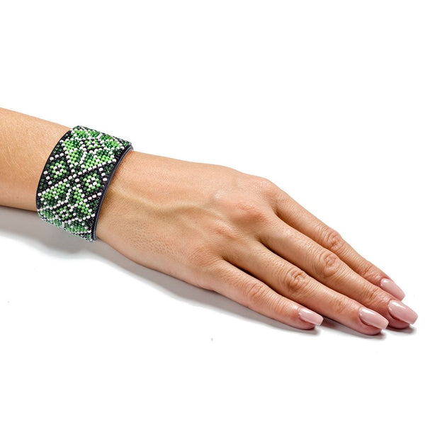 Bead embroidery kit on artificial leather Bracelet (4х22cm) FLBB-115 Black