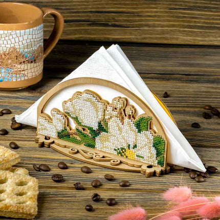DIY napkin holder kit "White peonies"