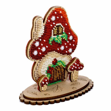 DIY Beaded embroidery on wood kit "Mushroom house"