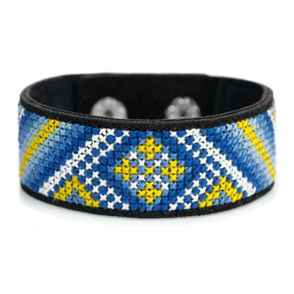 Cross-stitch kits on leather "Ethnic ornament" DIY Bracelet embroidery kit