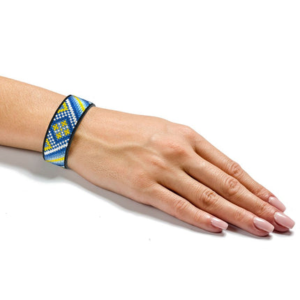 Cross-stitch kits on leather "Ethnic ornament" DIY Bracelet embroidery kit