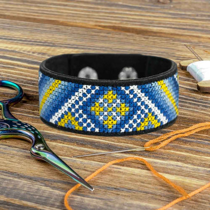 Cross-stitch kits on leather "Ethnic ornament" DIY Bracelet embroidery kit