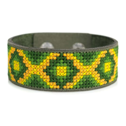 Cross-stitch kits on leather "Ethnic ornament" DIY Bracelet embroidery kit