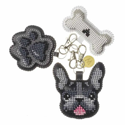 Bead Embroidery Charm Kit on Faux Leather – «Bag Charm Black Bulldog»