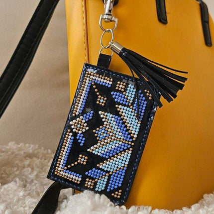 Bead Embroidery Charm Kit on Faux Leather – «Blue Wallet»