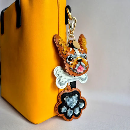 Bead Embroidery Charm Kit on Faux Leather – «Bag Charm Brown Bulldog»