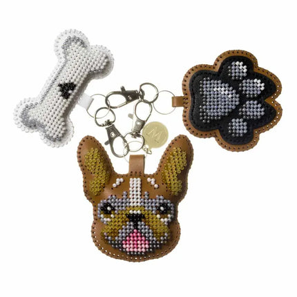 Bead Embroidery Charm Kit on Faux Leather – «Bag Charm Brown Bulldog»