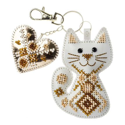 Bead Embroidery Charm Kit on Faux Leather – «Kitten with a heart»