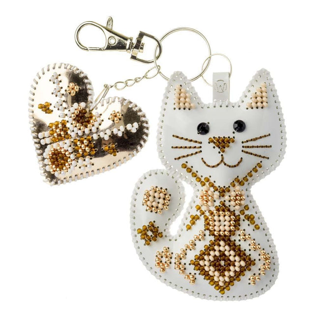 Bead Embroidery Charm Kit on Faux Leather – «Kitten with a heart»