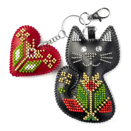Bead Embroidery Charm Kit on Faux Leather – «Набір для вишивки бісером на штучній шкірі «Шарм для сумки – Котяча ніжність» FLBB-182»