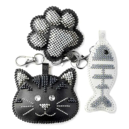 Bead Embroidery Charm Kit on Faux Leather – «Набір для вишивки бісером на штучній шкірі «Шарм для сумки – Котяче щастя» FLBB-183»