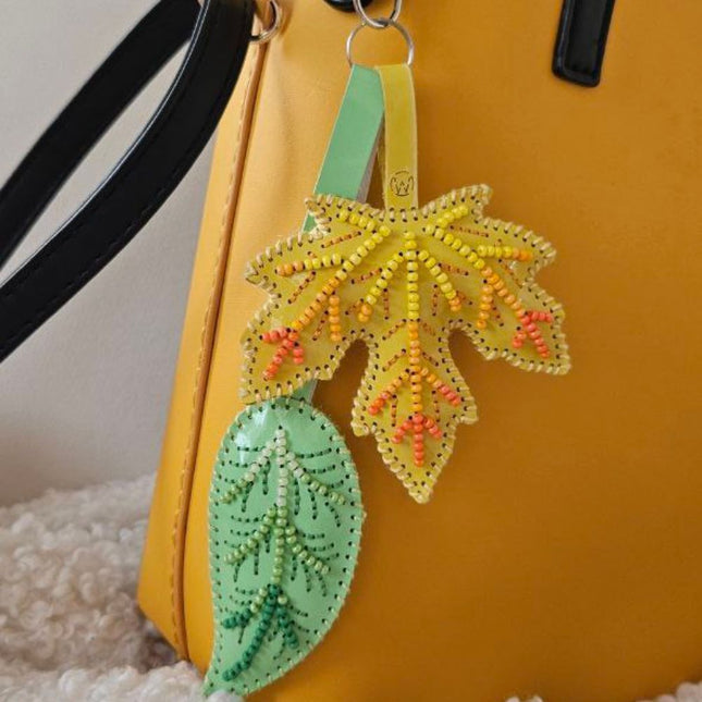 Bead Embroidery Charm Kit on Faux Leather – «Autumn Leaves»