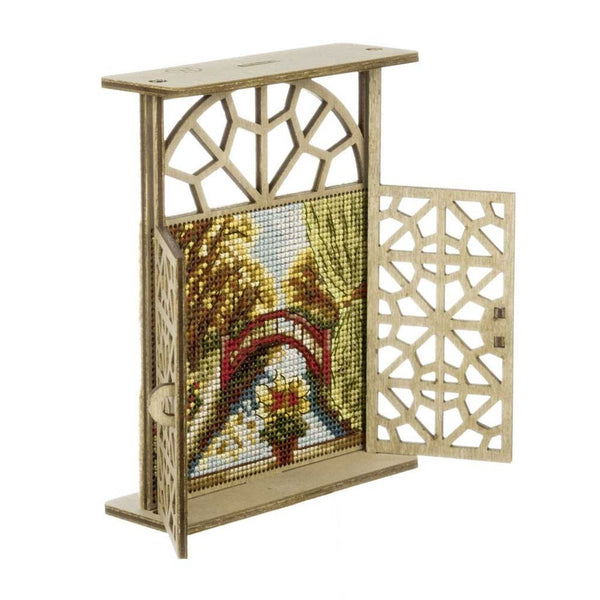 Wooden Window Embroidery Kit with Shutters «Bridge Through Autumn»