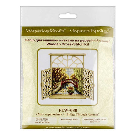 Wooden Window Embroidery Kit with Shutters «Bridge Through Autumn»