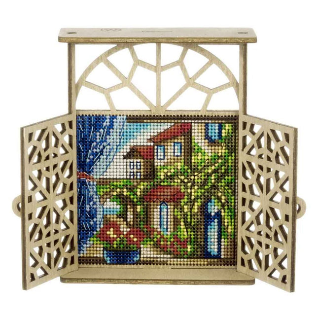 Wooden Window Embroidery Kit with Shutters «Mediterranean Morning»