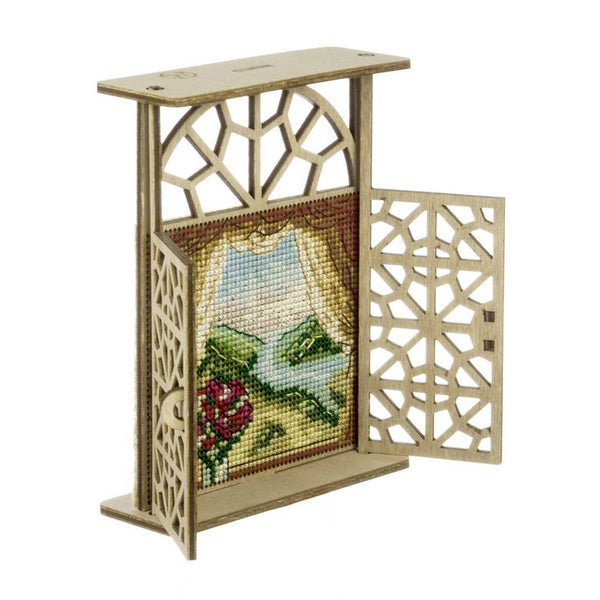 Wooden Window Embroidery Kit with Shutters «Quiet Beyond the Curtains»