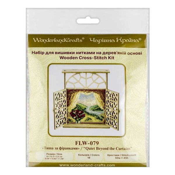 Wooden Window Embroidery Kit with Shutters «Quiet Beyond the Curtains»
