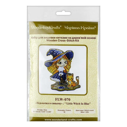 DIY Cross Stitch on Wood Kit "Little Witch In Blue"