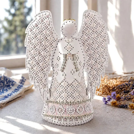 Cross Stitch Kit “Angel of Radiant Joy” DIY Christmas Ornament on Faux Leather
