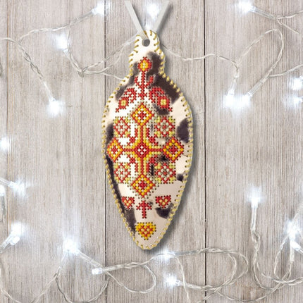 Cross Stitch Kit “Icicle Christmas Ornament” DIY Christmas Ornament on Faux Leather