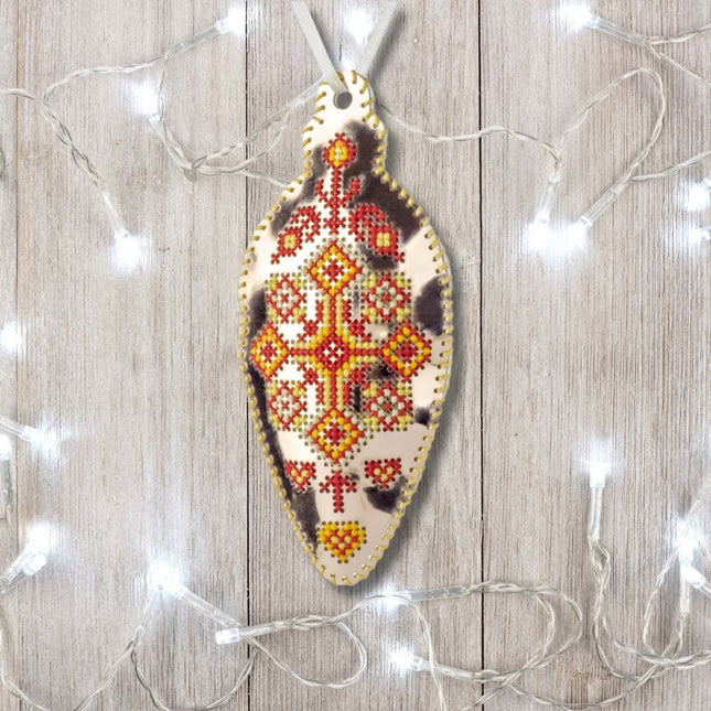 Cross Stitch Kit “Icicle Christmas Ornament” DIY Christmas Ornament on Faux Leather