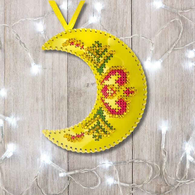 Cross Stitch Kit “Crescent Moon Christmas Ornament” DIY Christmas Ornament on Faux Leather