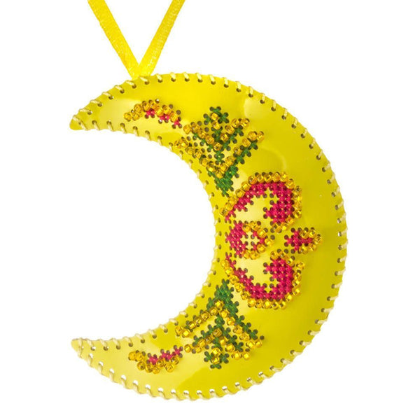 Cross Stitch Kit “Crescent Moon Christmas Ornament” DIY Christmas Ornament on Faux Leather