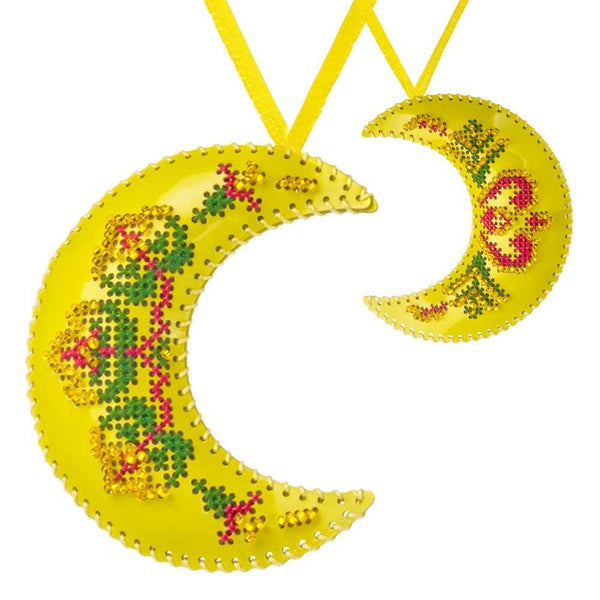 Cross Stitch Kit “Crescent Moon Christmas Ornament” DIY Christmas Ornament on Faux Leather