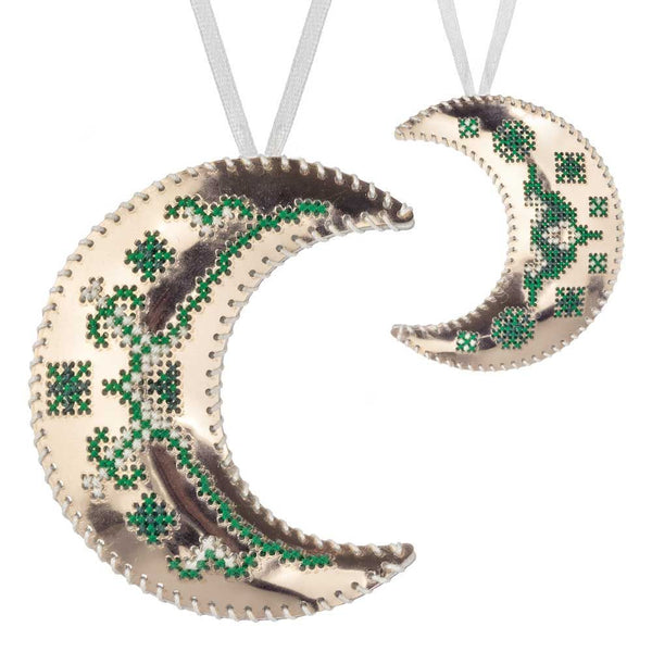 Cross Stitch Kit “Crescent Moon Christmas Ornament” DIY Christmas Ornament on Faux Leather