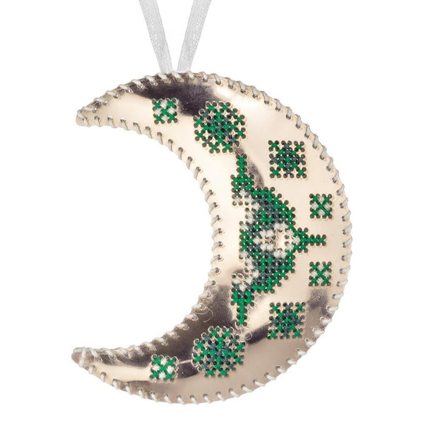 Cross Stitch Kit “Crescent Moon Christmas Ornament” DIY Christmas Ornament on Faux Leather